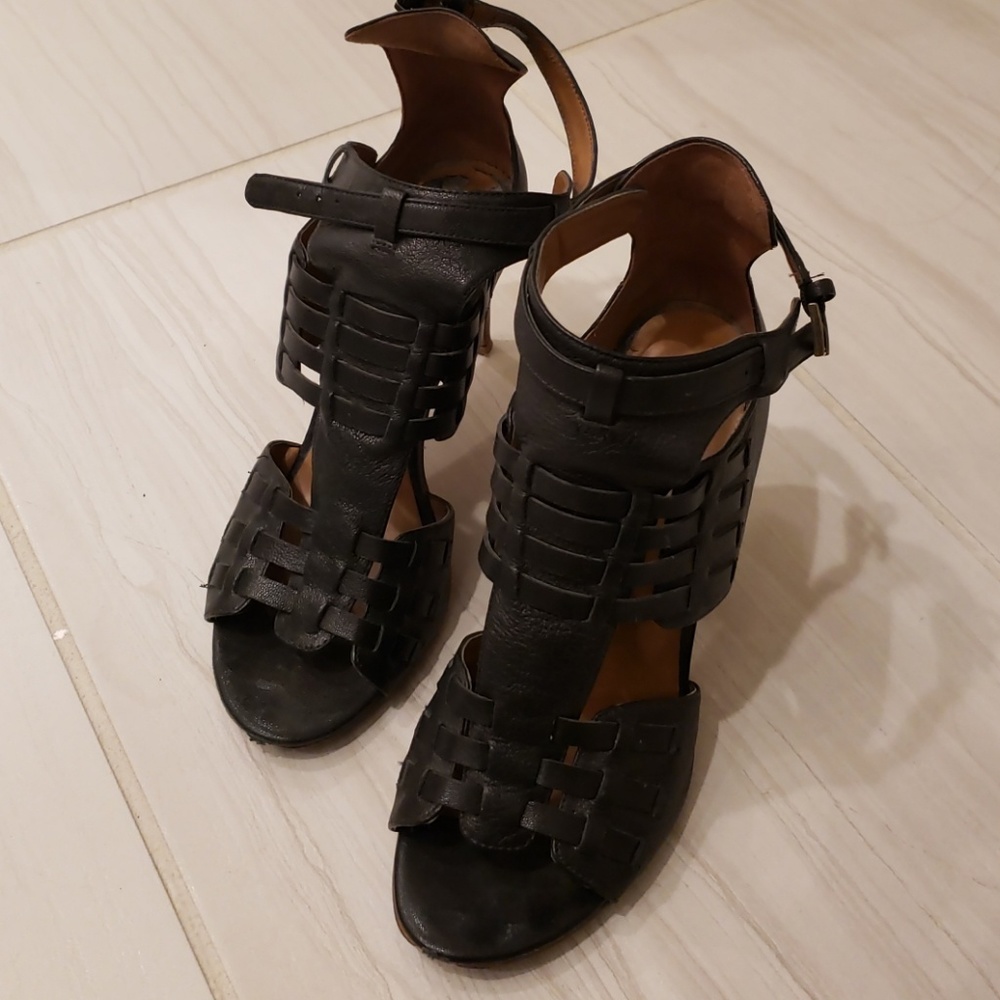 Black  genuine leather strappy sandals